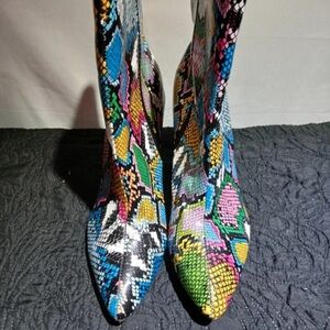 Multiples Colorful Snakeskin Heeled Boots